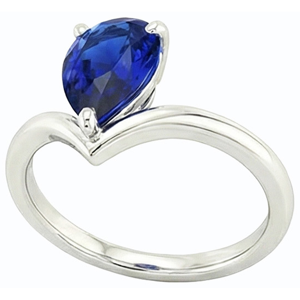White Gold Solitaire Gemstone Ring Pear Ceylon Sapphire 2.50 Carats