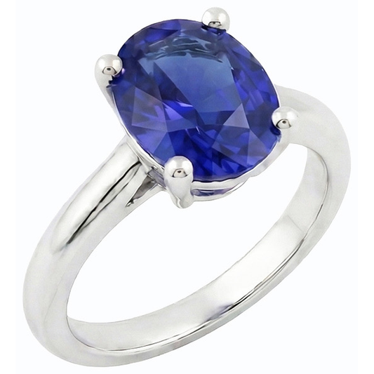 White Gold Solitaire Oval Shaped Ceylon Sapphire Ring 1.50 Carats