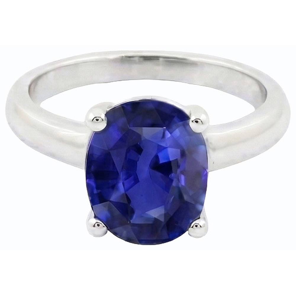 White Gold Solitaire Oval Shaped Ceylon Sapphire Ring 1.50 Carats