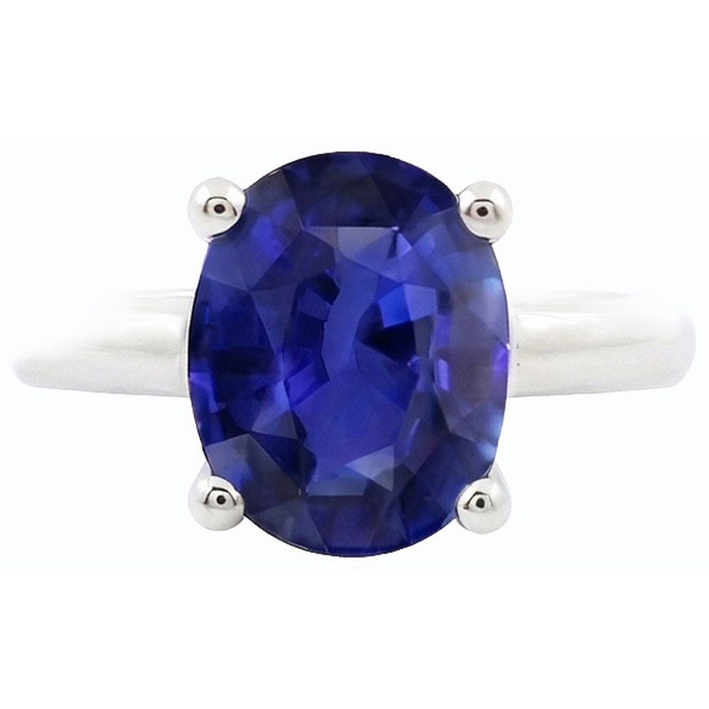 White Gold Solitaire Oval Shaped Ceylon Sapphire Ring 1.50 Carats