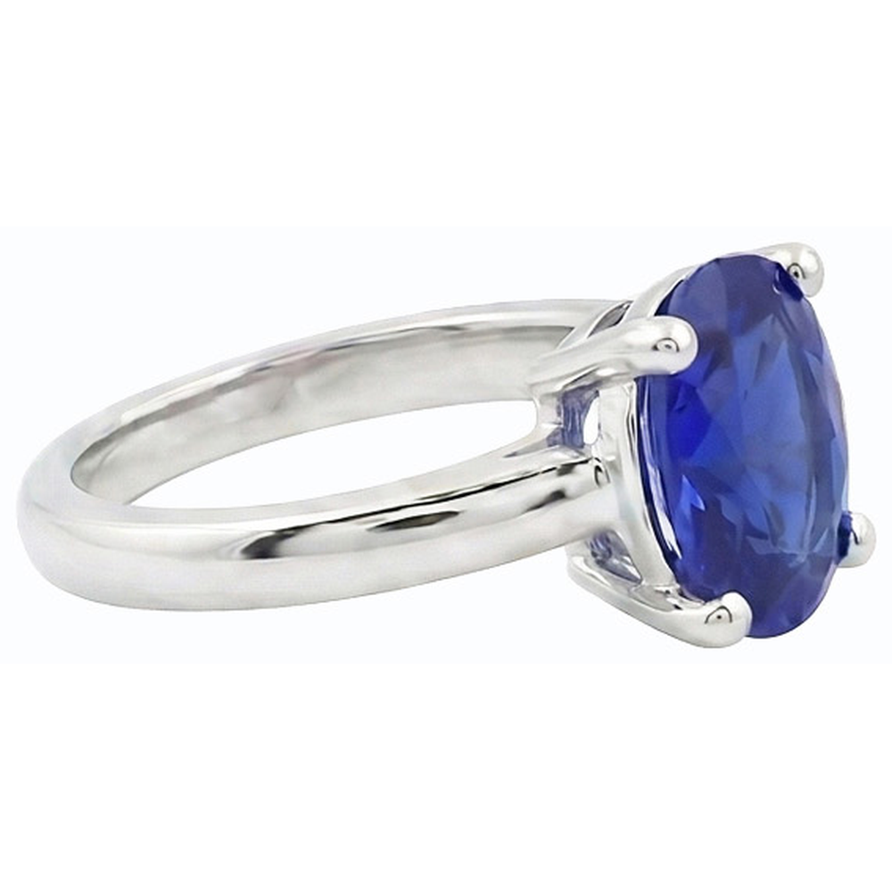 White Gold Solitaire Oval Shaped Ceylon Sapphire Ring 1.50 Carats