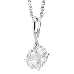 White Gold Solitaire Real Diamond Pendant Oval Old Miner 4 Carats