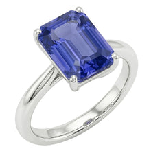 White Gold Solitaire Ring 2 Carats Emerald Cut Srilanka Sapphire