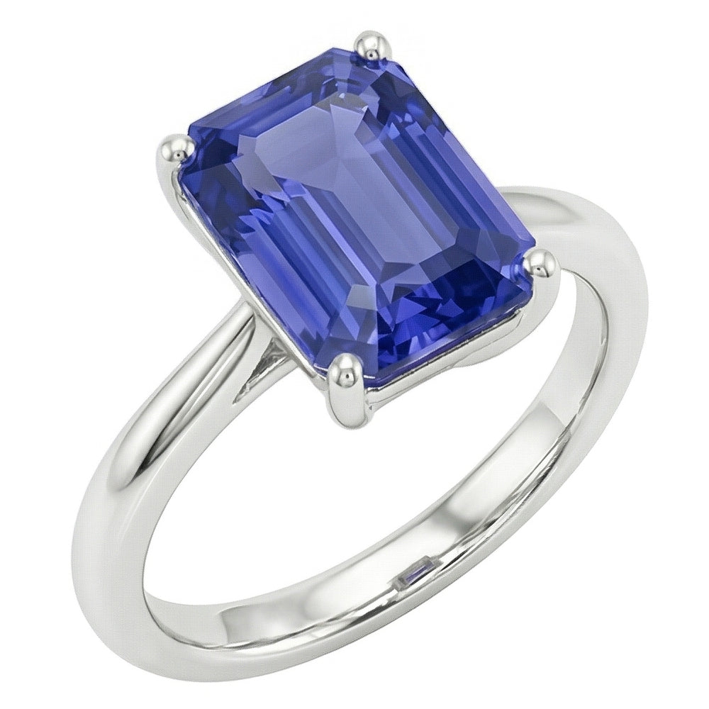 White Gold Solitaire Ring 2 Carats Emerald Cut Srilanka Sapphire