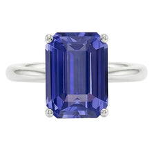 White Gold Solitaire Ring 2 Carats Emerald Cut Srilanka Sapphire