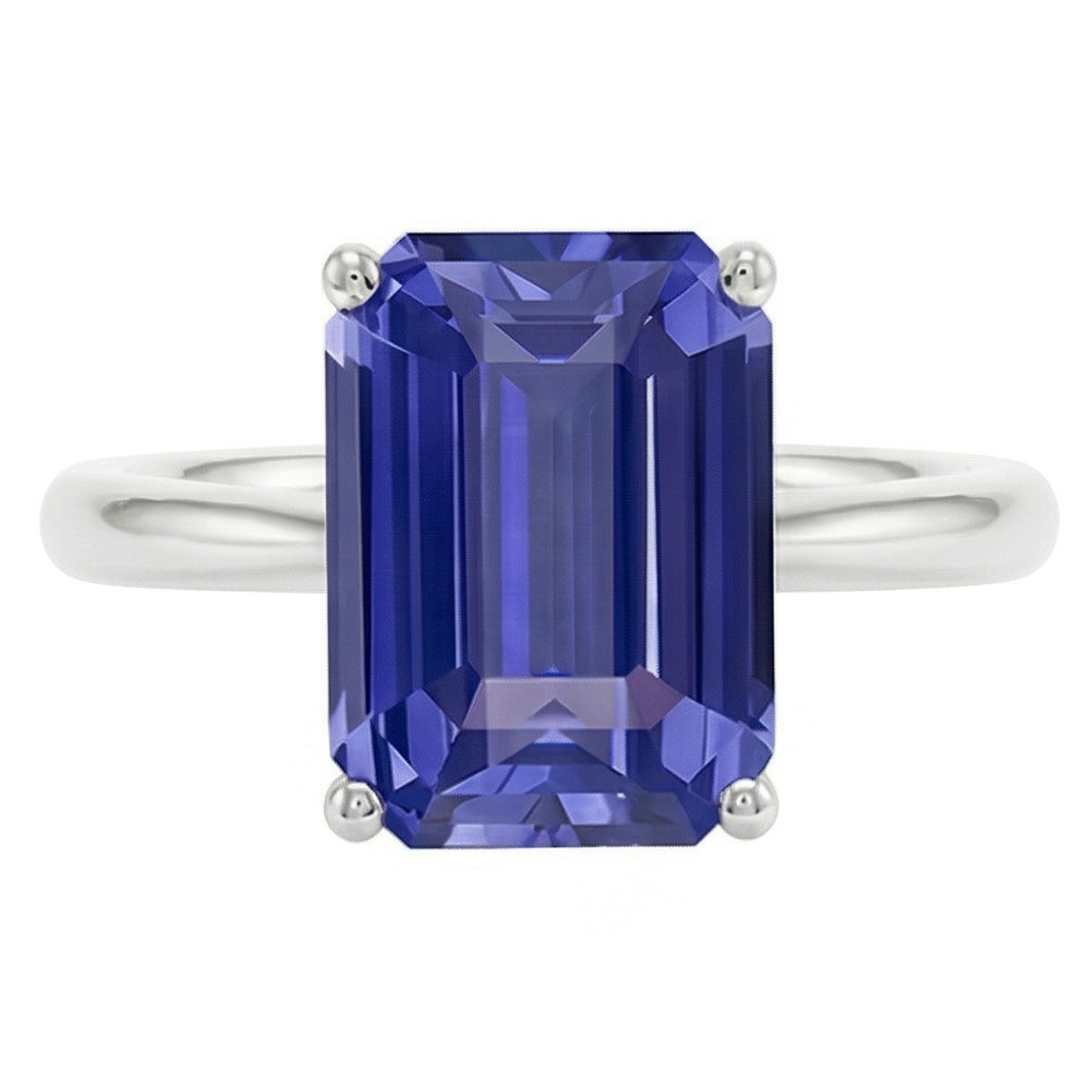 White Gold Solitaire Ring 2 Carats Emerald Cut Srilanka Sapphire