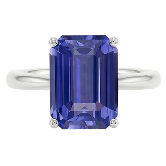 White Gold Solitaire Ring 2 Carats Emerald Cut Srilanka Sapphire