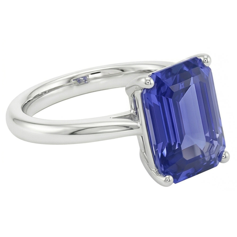 White Gold Solitaire Ring 2 Carats Emerald Cut Srilanka Sapphire