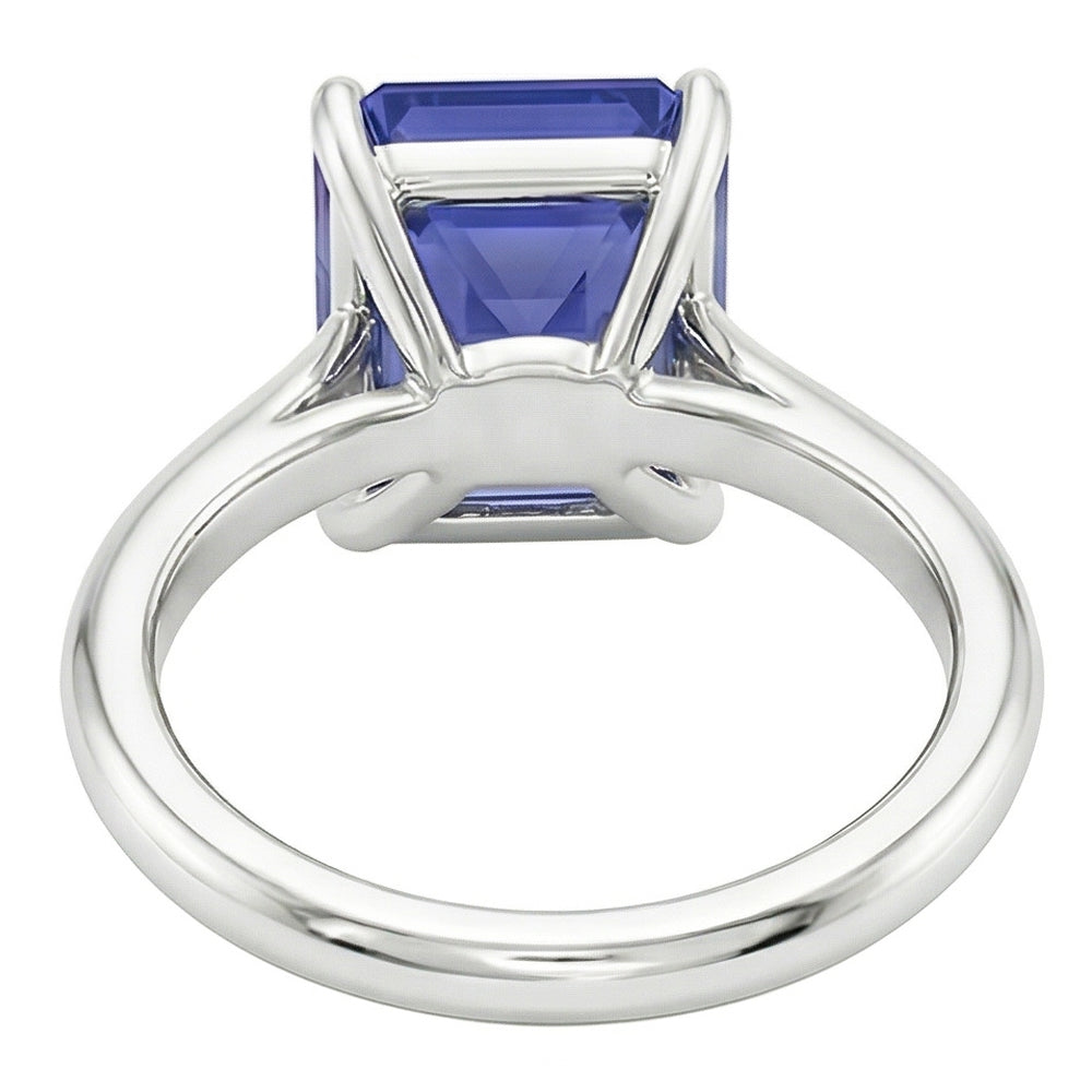 White Gold Solitaire Ring 2 Carats Emerald Cut Srilanka Sapphire