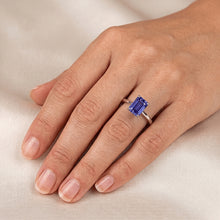 White Gold Solitaire Ring 2 Carats Emerald Cut Srilanka Sapphire