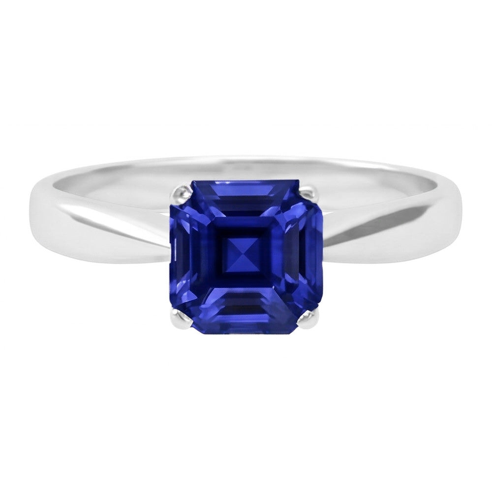 White Gold Solitaire Ring Asscher Cut Sapphire Jewellery 1.50 Carats