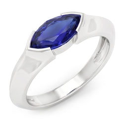 White Gold Solitaire Ring Bar Set Marquise Ceylon Sapphire 1 Carats