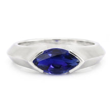 White Gold Solitaire Ring Bar Set Marquise Ceylon Sapphire 1 Carats