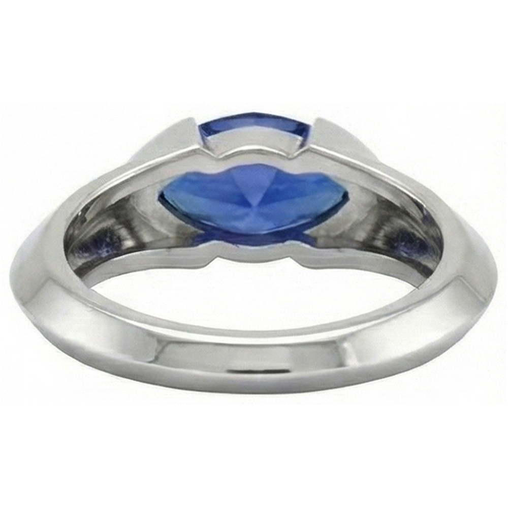 White Gold Solitaire Ring Bar Set Marquise Ceylon Sapphire 1 Carats