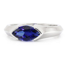 White Gold Solitaire Ring Bar Set Marquise Ceylon Sapphire 1 Carats
