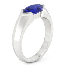 White Gold Solitaire Ring Bar Set Marquise Ceylon Sapphire 1 Carats