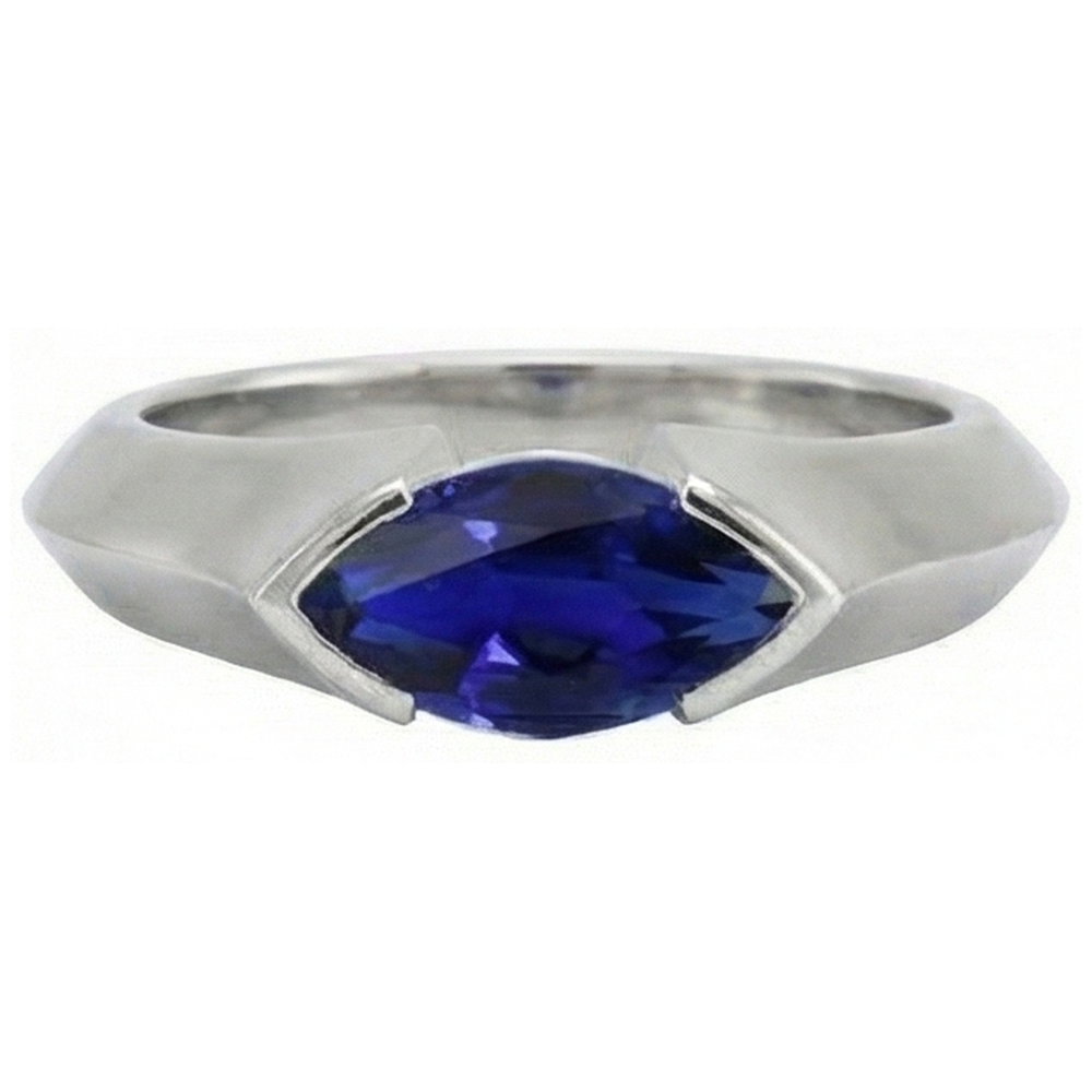 White Gold Solitaire Ring Bar Set Marquise Ceylon Sapphire 1 Carats