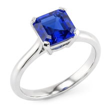 White Gold Solitaire Ring Blue Sapphire Asscher Cut 2 Carats