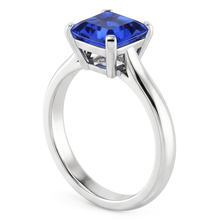 White Gold Solitaire Ring Blue Sapphire Asscher Cut 2 Carats