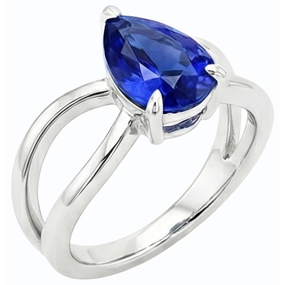 White Gold Solitaire Ring Ceylon Sapphire 2.50 Carats Split Shank