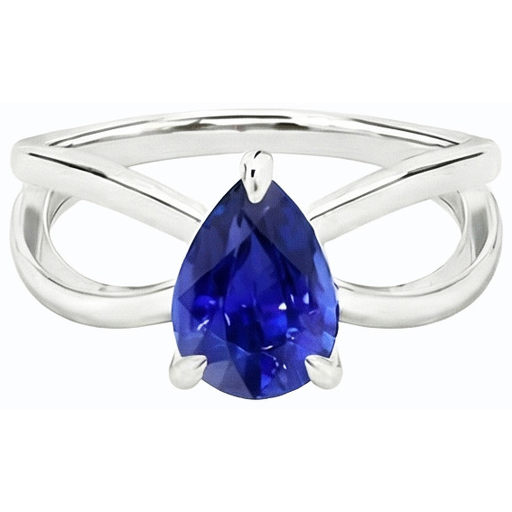 White Gold Solitaire Ring Ceylon Sapphire 2.50 Carats Split Shank