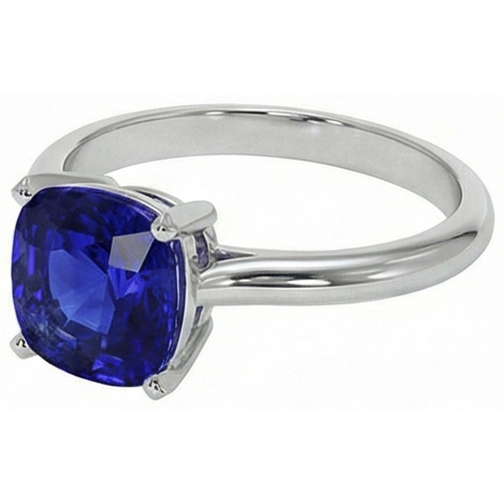 White Gold Solitaire Ring Cushion Sri Lankan Sapphire 2.25 Carats