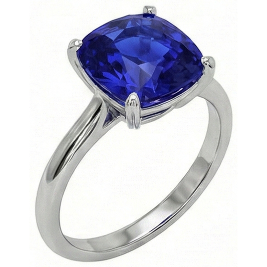 White Gold Solitaire Ring Cushion Sri Lankan Sapphire 2.25 Carats