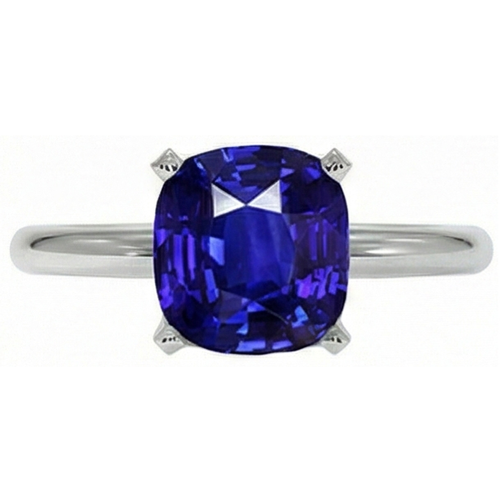 White Gold Solitaire Ring Cushion Sri Lankan Sapphire 2.25 Carats