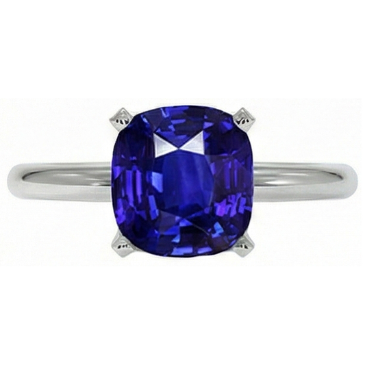 White Gold Solitaire Ring Cushion Sri Lankan Sapphire 2.25 Carats