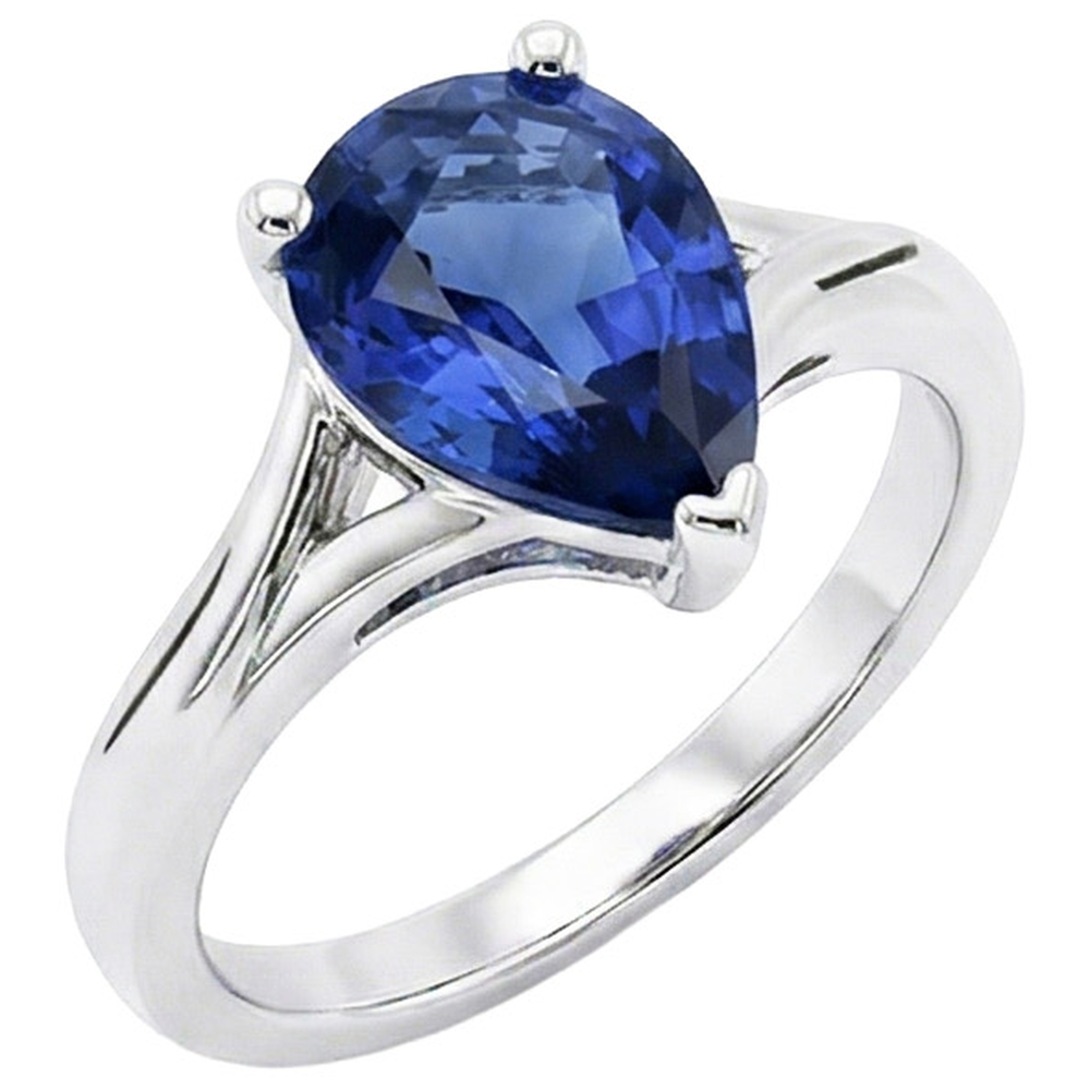White Gold Solitaire Ring Pear Sri Lankan Sapphire 3 Carats