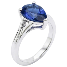 White Gold Solitaire Ring Pear Sri Lankan Sapphire 3 Carats
