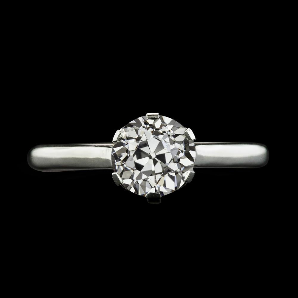 White Gold Solitaire Ring Real Round Old Mine Cut Diamond 2 Carats