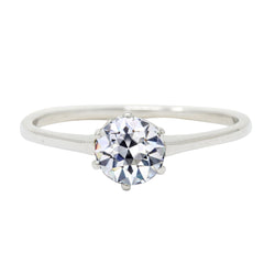 White Gold Solitaire Ring Round Old Cut Genuine Diamond 6 Prong Set 2 Carats