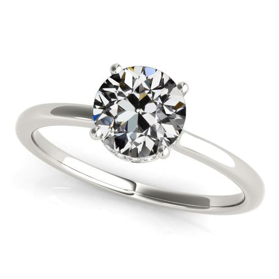 White Gold Solitaire Ring Round Old Miner Natural Diamond 2 Carats Jewelry