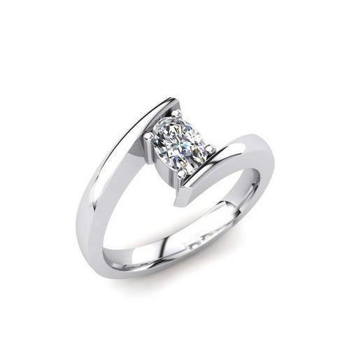 White Gold Sparkling Oval Cut Solitaire Natural Diamond Wedding Ring