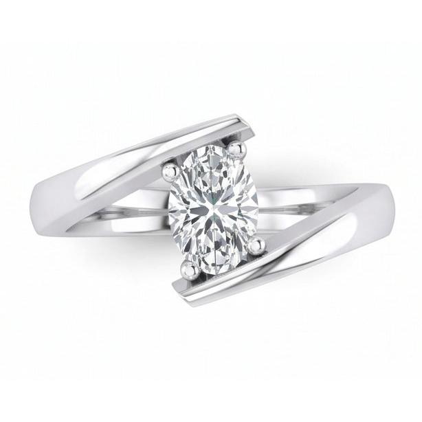 White Gold Sparkling Oval Cut Solitaire Natural Earth Mined Diamond Wedding Ring