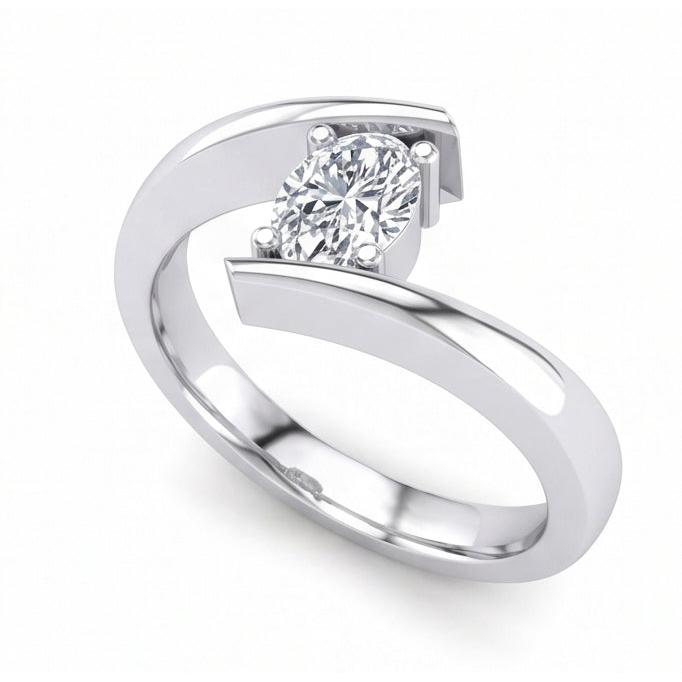 White Gold Sparkling Oval Cut Solitaire Natural Earth Mined Diamond Wedding Ring