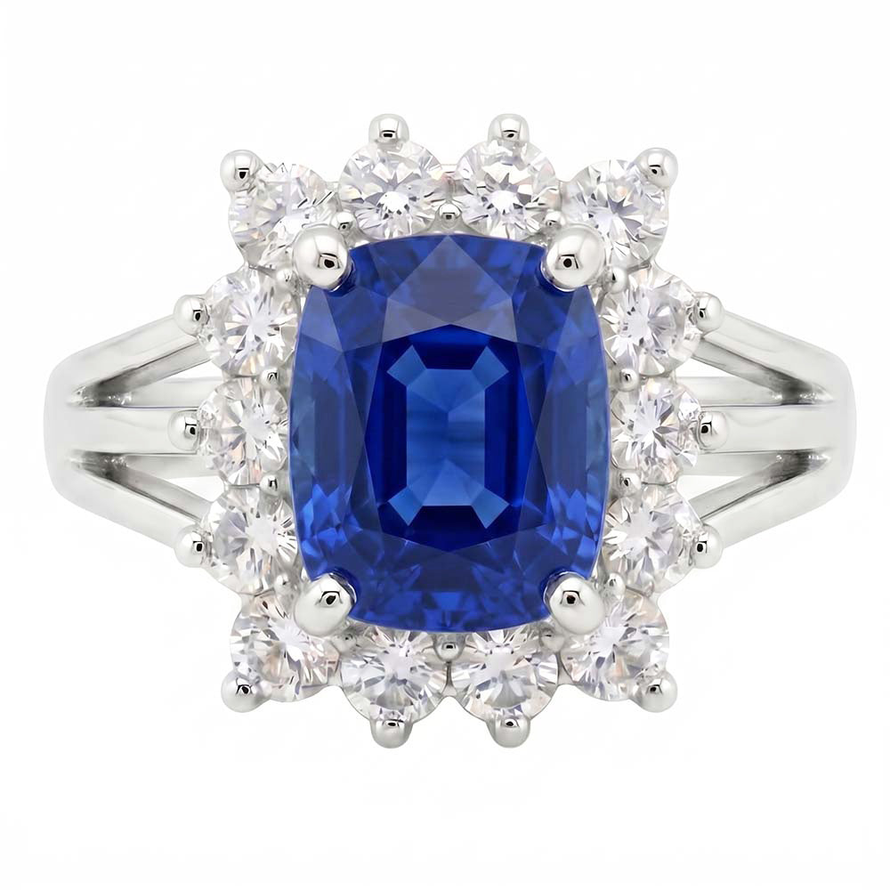 White Gold Sri Lanka Sapphire Cushion Natural Earth Mined DIAMOND ( NOT LAB GROWN )s Ring 6 Ct