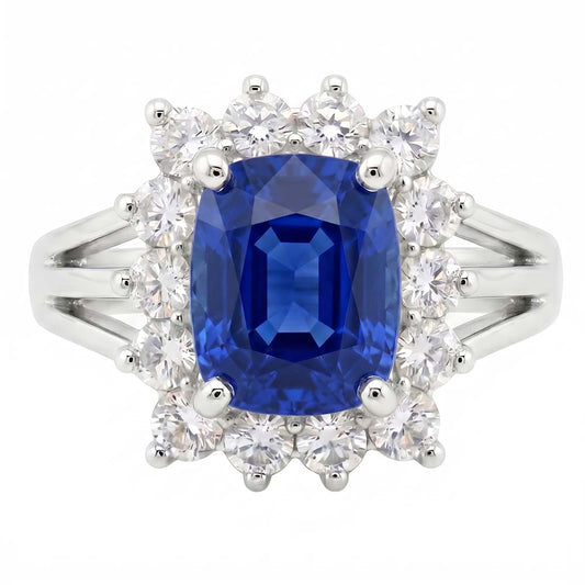 White Gold Sri Lanka Sapphire Cushion Natural Earth Mined DIAMOND ( NOT LAB GROWN )s Ring 6 Ct