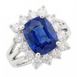 White Gold Sri Lanka Sapphire Cushion Natural Earth Mined DIAMOND ( NOT LAB GROWN )s Ring 6 Ct