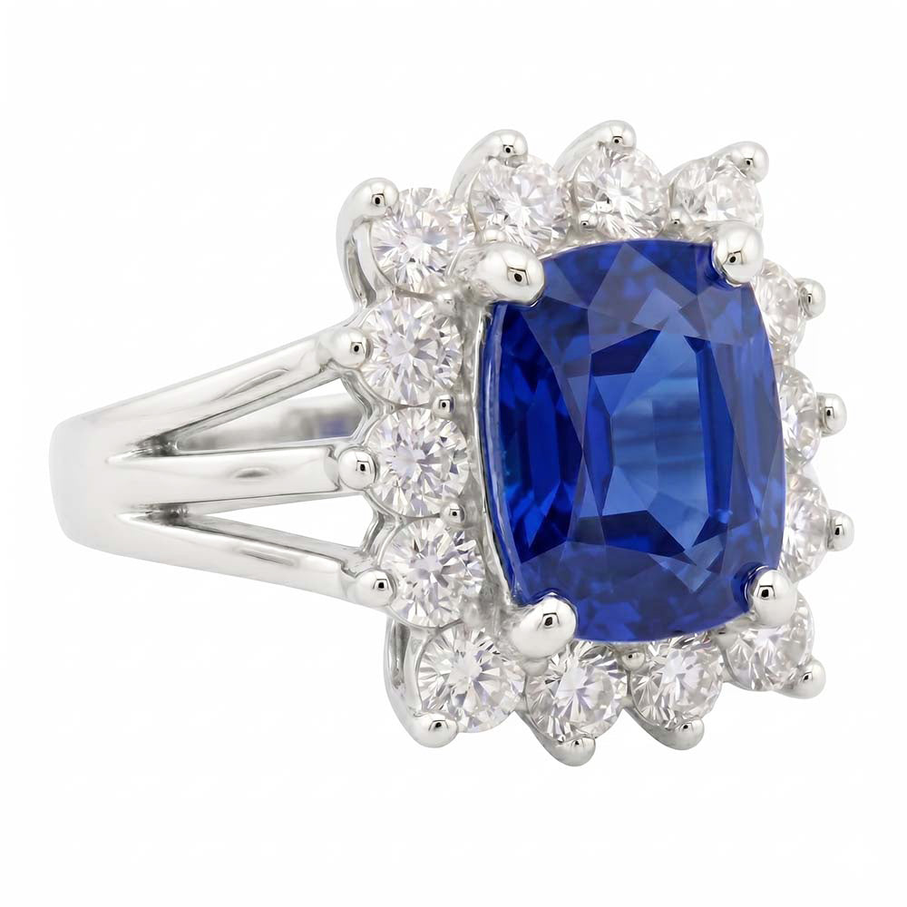 White Gold Sri Lanka Sapphire Cushion Natural Earth Mined DIAMOND ( NOT LAB GROWN )s Ring 6 Ct