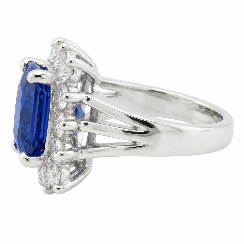 White Gold Sri Lanka Sapphire Cushion Natural Earth Mined DIAMOND ( NOT LAB GROWN )s Ring 6 Ct