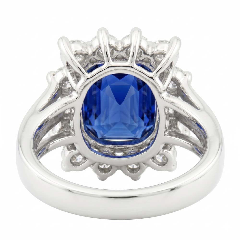 White Gold Sri Lanka Sapphire Cushion Natural Earth Mined DIAMOND ( NOT LAB GROWN )s Ring 6 Ct