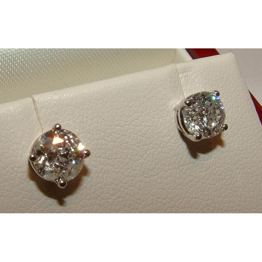 White Gold Stud Earrings 1.05 Carats Round Real Diamonds