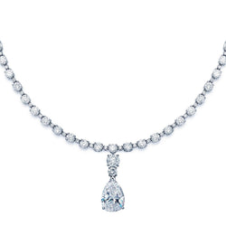 White Gold Women Jewelry Pear & Round Natural Diamond Necklace 16.50 Carats