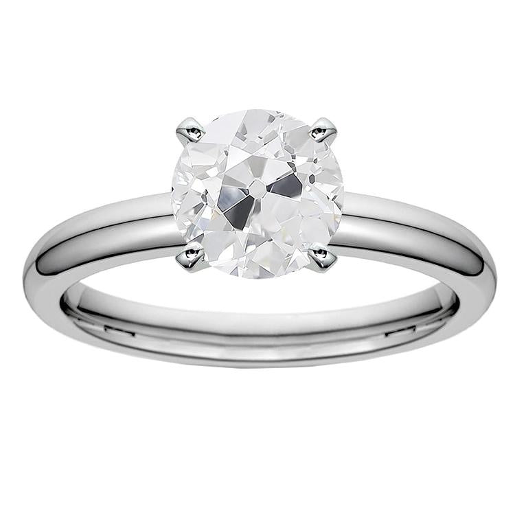 White Gold Women's Solitaire Old Cut Genuine Diamond Ring 2.50 Carats