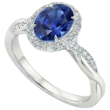 White Natural Earth Mined Diamond Halo Ring Blue Sapphire Twisted Shank 5 Carats