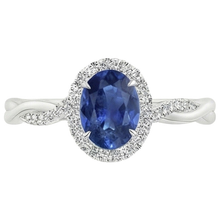 White Natural Earth Mined Diamond Halo Ring Blue Sapphire Twisted Shank 5 Carats
