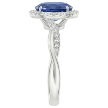 White Natural Earth Mined Diamond Halo Ring Blue Sapphire Twisted Shank 5 Carats