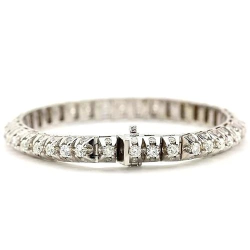 White Real Diamond Tennis Bracelet 6.35 Carats White Gold Jewelry 14K